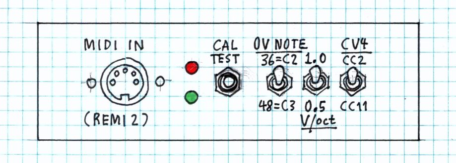 MIDI-CV front panel sketch